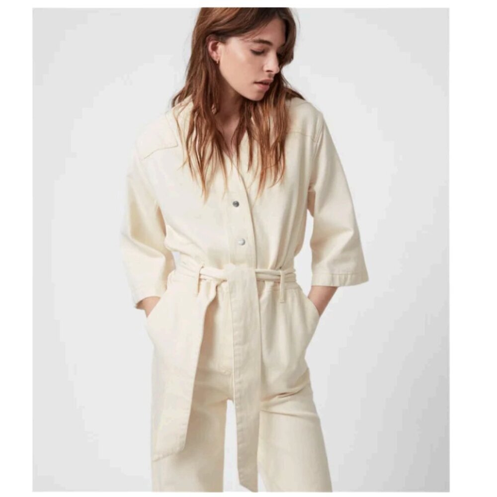 ALLSAINTS Mira Utility Denim Jumpsuit Natural White Size 4 - Picture 3 of 14